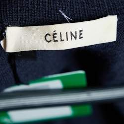 Pre Owned Celine Navy Blue Wool & Silk Knit Button Front Cardigan S