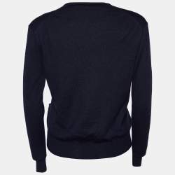 Pre Owned Celine Navy Blue Wool & Silk Knit Button Front Cardigan S