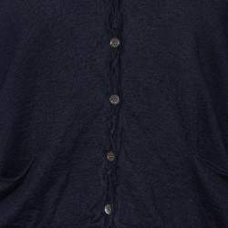 Pre Owned Celine Navy Blue Wool & Silk Knit Button Front Cardigan S