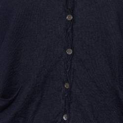Pre Owned Celine Navy Blue Wool & Silk Knit Button Front Cardigan M
