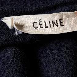 Pre Owned Celine Navy Blue Wool & Silk Knit Button Front Cardigan M