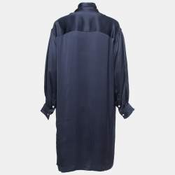 مملوكة مسبقًا Celine Blue Silk Neck Tie Detail Long Sleeve Midi Dress S