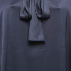 مملوكة مسبقًا Celine Blue Silk Neck Tie Detail Long Sleeve Midi Dress S