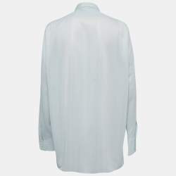 Pre Owned Celine Light Blue Synthetic Button Front Full Sleeve Shirt M