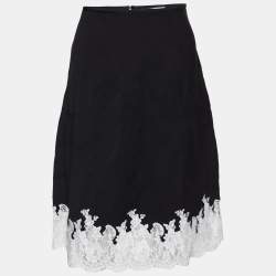 Celine Black Wool Lace Hem Midi Skirt S
