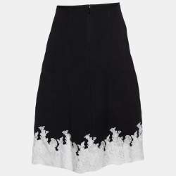 Celine Black Wool Lace Hem Midi Skirt S