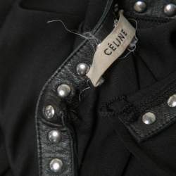 Celine Black Jersey Studded Leather Trimmed Sleeveless Flared Maxi Dress M