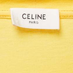Pre Owned Celine Yellow Logo Printed Cotton Knit Oversized T-Shirt L