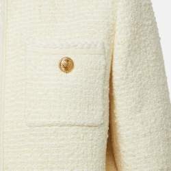 Pre Owned Celine Cream Boucle Tweed Open Front Cropped Jacket M