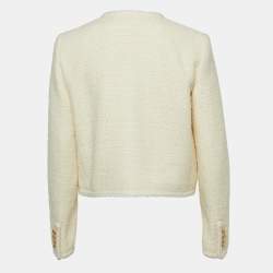 Pre Owned Celine Cream Boucle Tweed Open Front Cropped Jacket M