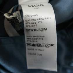 Pre Owned Celine Blue Logo Embroidered Satin Drawstring Wide Leg Pants S