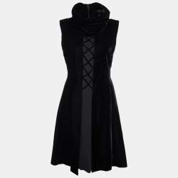 Celine Vintage Black Velvet & Silk Sleeveless Midi Dress L