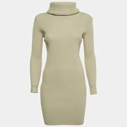 Celine Beige Knit Turtle Neck Mini Dress S