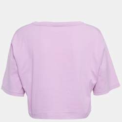 Celine Purple Logo Print Cotton Crop T-Shirt M