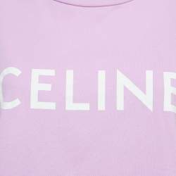 Celine Purple Logo Print Cotton Crop T-Shirt M