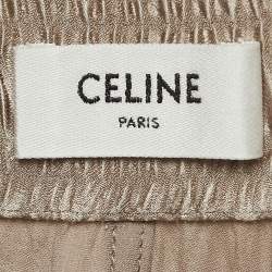 Pre Owned Celine Beige Logo Applique Satin Athletic Pants S