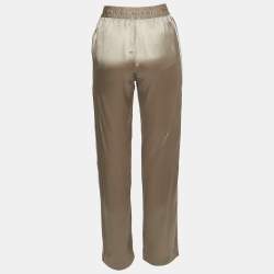 Pre Owned Celine Beige Logo Applique Satin Athletic Pants S
