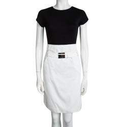 Celine Off White Cotton High Waist Belted Skirt S
