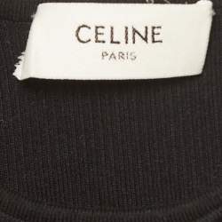 Celine Black Logo Intarsia Hem Rib Knit Halter Neck Crop Top S