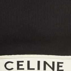Celine Black Logo Intarsia Hem Rib Knit Halter Neck Crop Top S