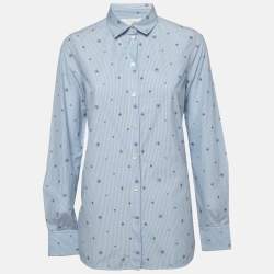 Celine Blue Pinstripe Patterned Cotton Buttoned Up Shirt L