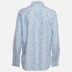 Celine Blue Pinstripe Patterned Cotton Buttoned Up Shirt L