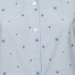 Celine Blue Pinstripe Patterned Cotton Buttoned Up Shirt L