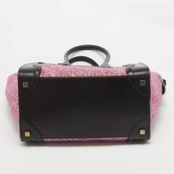 Pre Owned Celine Black/Fuchsia Knit Fabric and Leather Mini Luggage Tote