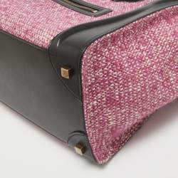 Pre Owned Celine Black/Fuchsia Knit Fabric and Leather Mini Luggage Tote