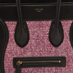 Pre Owned Celine Black/Fuchsia Knit Fabric and Leather Mini Luggage Tote