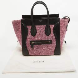 Pre Owned Celine Black/Fuchsia Knit Fabric and Leather Mini Luggage Tote