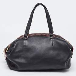 Celine Black Leather Zip Boston Bag