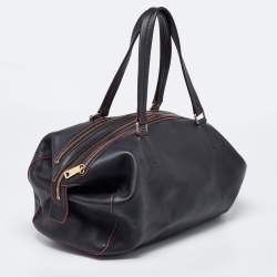 Celine Black Leather Zip Boston Bag
