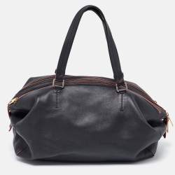 Celine Black Leather Zip Boston Bag