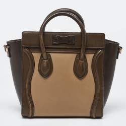 Pre Owned Céline Green/Beige Leather Nano Luggage Tote