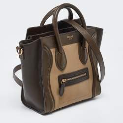 Pre Owned Céline Green/Beige Leather Nano Luggage Tote