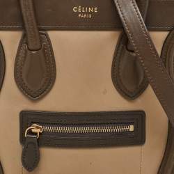 Pre Owned Céline Green/Beige Leather Nano Luggage Tote