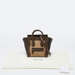 Pre Owned Céline Green/Beige Leather Nano Luggage Tote