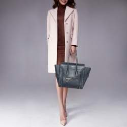 Pre Owned Celine Navy Blue Leather Micro Luggage Tote