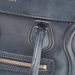 Pre Owned Celine Navy Blue Leather Micro Luggage Tote