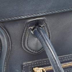 Pre Owned Celine Navy Blue Leather Micro Luggage Tote
