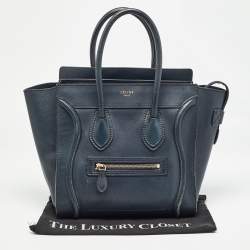 Pre Owned Celine Navy Blue Leather Micro Luggage Tote