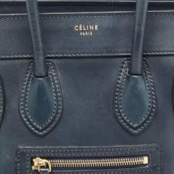 Pre Owned Celine Navy Blue Leather Micro Luggage Tote