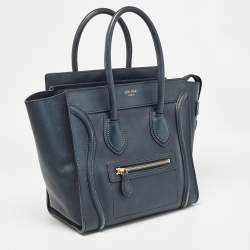 Pre Owned Celine Navy Blue Leather Micro Luggage Tote