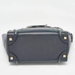 Pre Owned Celine Navy Blue Leather Micro Luggage Tote