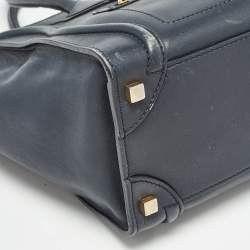 Pre Owned Celine Navy Blue Leather Micro Luggage Tote
