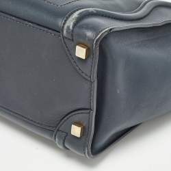 Pre Owned Celine Navy Blue Leather Micro Luggage Tote