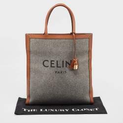 Pre Owned Celine Brown/Grey Wool Large Vertical Cabas Tote