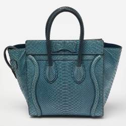 Pre Owned Celine Blue Python Micro Luggage Tote