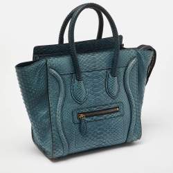 Pre Owned Celine Blue Python Micro Luggage Tote
